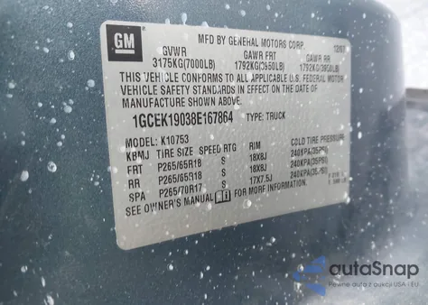 2008 Chevrolet Silverado 1500 Lt1 from USA, damaged, VIN 1GCEK19038E167864